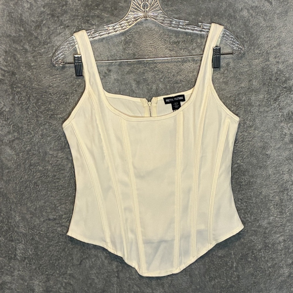 Pretty Little Thing Womens Cream Boned Dip Hem Longline Corset 6 Renfaire NWT